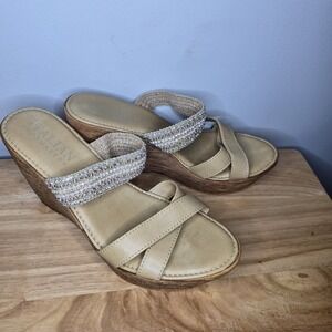 Italian‎ Shoemakers Wedge Sandals High Heels Beaded Rhinestone Crystals Womens 9